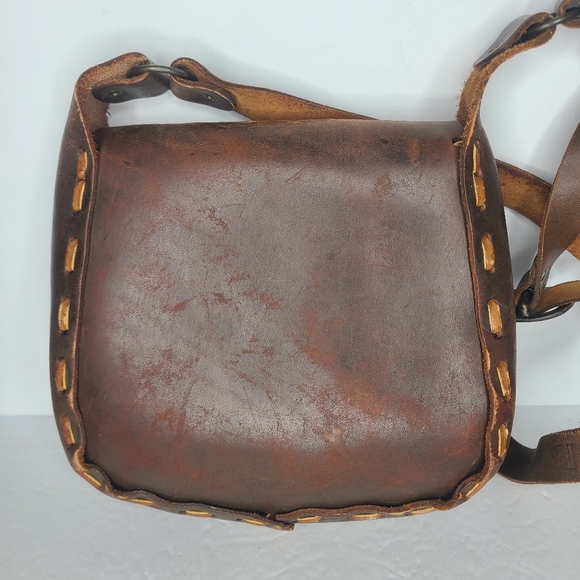 Vintage 70s‎ Butterfly Ladybug Mushroom Tooled Leather Shoulder Bag Crossbody - Picture 3 of 10